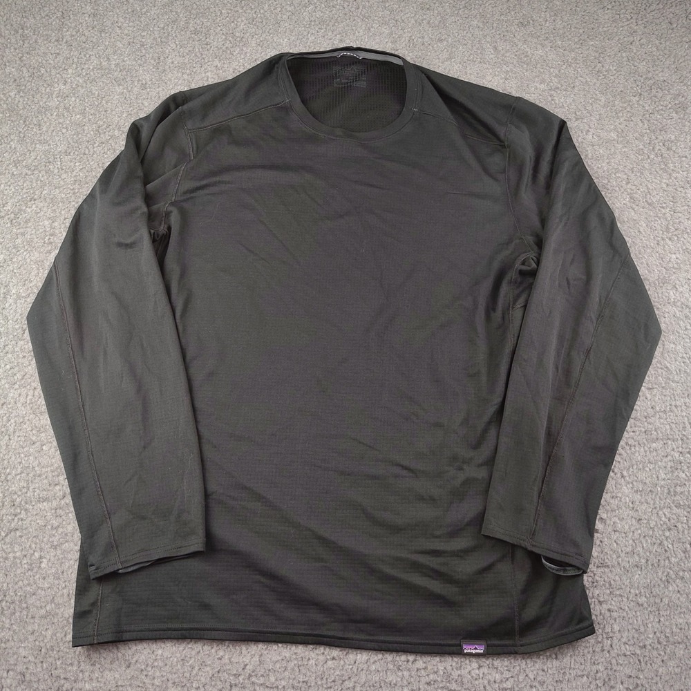 Patagonia Base Layer Mens Large Capilene Crew Neck Black Long Sleeve EUC
